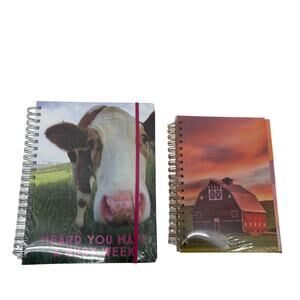Bella Bug Notebooks Lot of 2 Spiral Journals Tabs Cow Farm Sunset